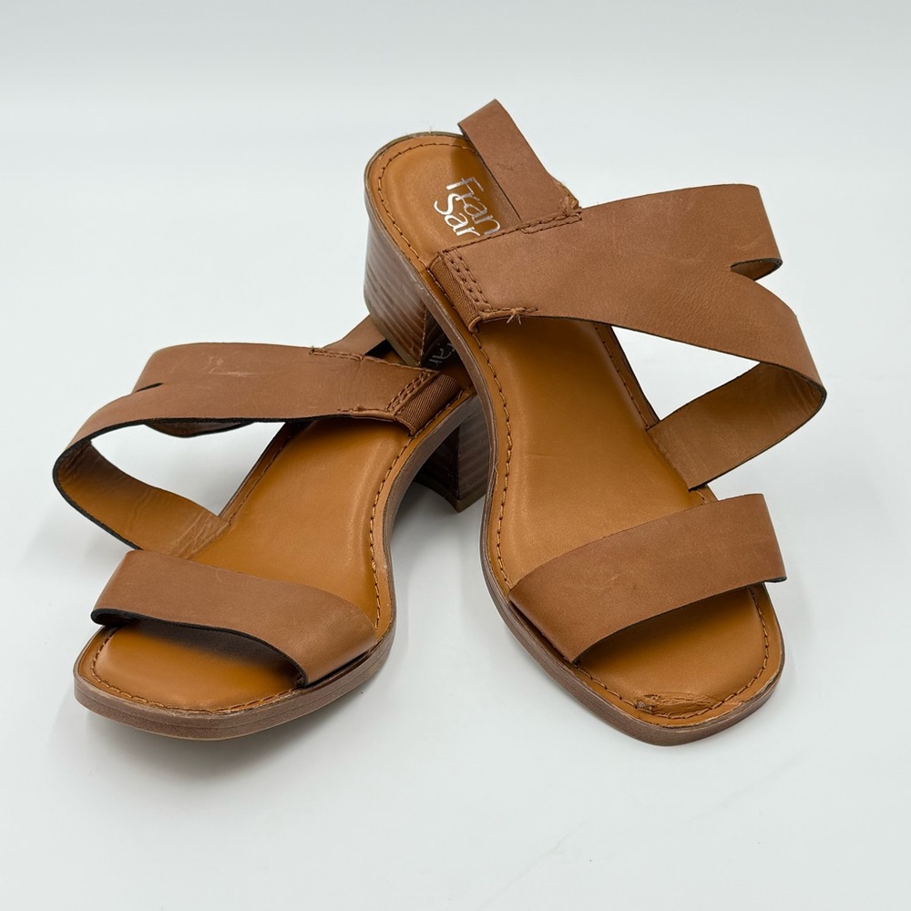 Franco Sarto Brown Leather Wooden Heeled Sandals Size 7.5W (SWS0001)